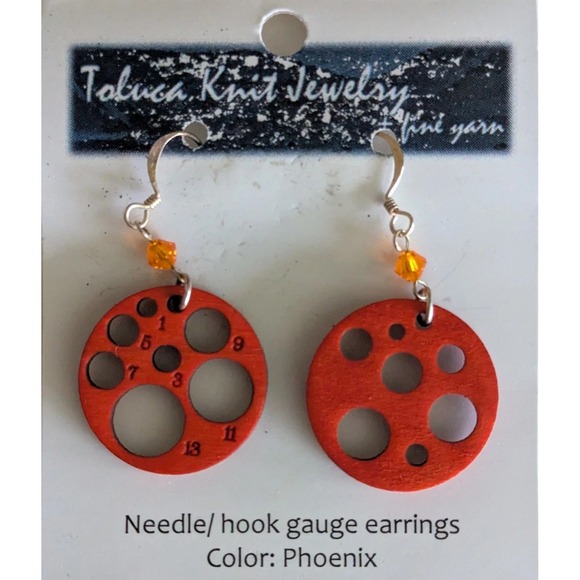 Toluca Knit Jewelry Jewelry - Toluca Knit‎ Jewelry Needle Hook Gauge Earrings Phoenix Fire Rust Wood